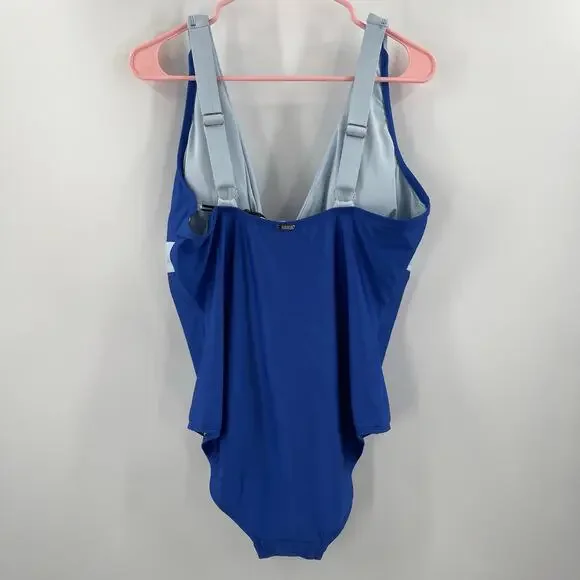 DKNY Lapis Swimsuit Size 16 Plunge Colorblock One Piece Plus Curvy Swim Blue NWT - Picture 3 of 16